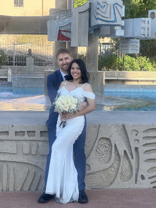 The couple by the fountain at the Pima County Courthouse, Tucson